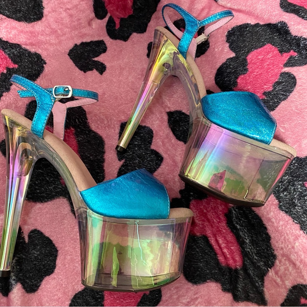 Iridescent Blue Platform Heels